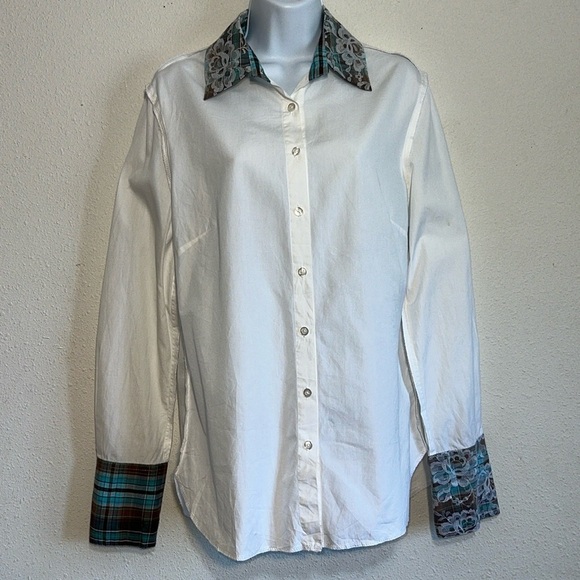 Ears of Buddha Womens White Button Down Deconstructed Long Sleeve Shirt Medium - Picture 1 of 12